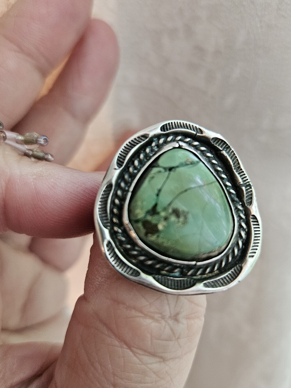 Vintage Sterling Silver Green Variscite Ring, Size 9+,Southwestern, Native Style - Picture 4 of 9